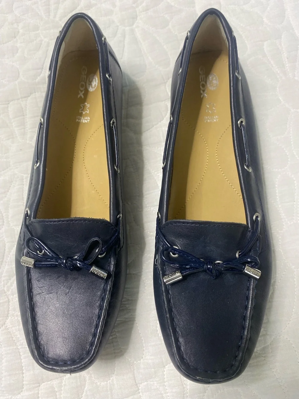 Geox Navy Leather Moccasin Loafers with Bow Detail - Picture 4 of 7
